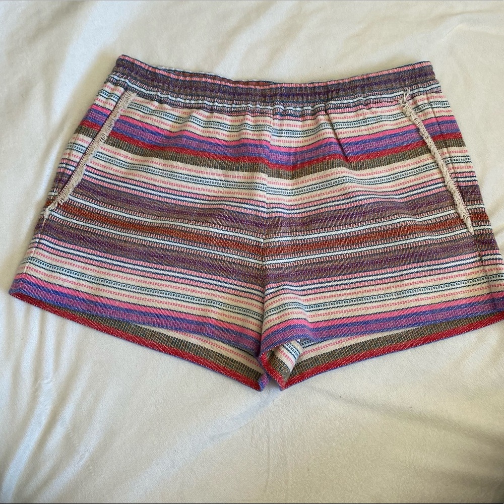 Anthro Corey Lynn Calter Striped Woven Tapestry Fringe Shorts High Waisted Sz 6